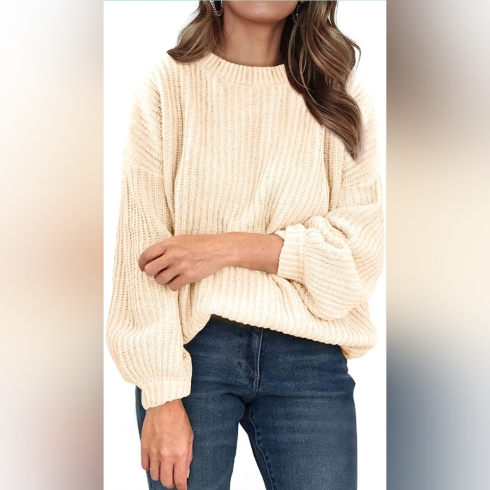 PRETTYGARDEN Womens Large Light Apricot Long Sleeve Ribbed Knit Sweater Top NWT
